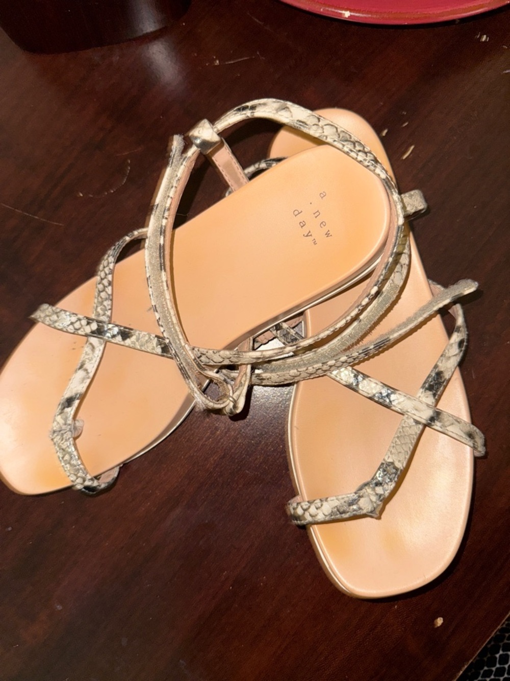 a new day Beige and Black Snake-Print Strappy Sandals - Picture 2 of 3